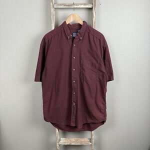Vintage 90s USA Gap Burgundy Shortsleeve‎ Button Shirt size Large